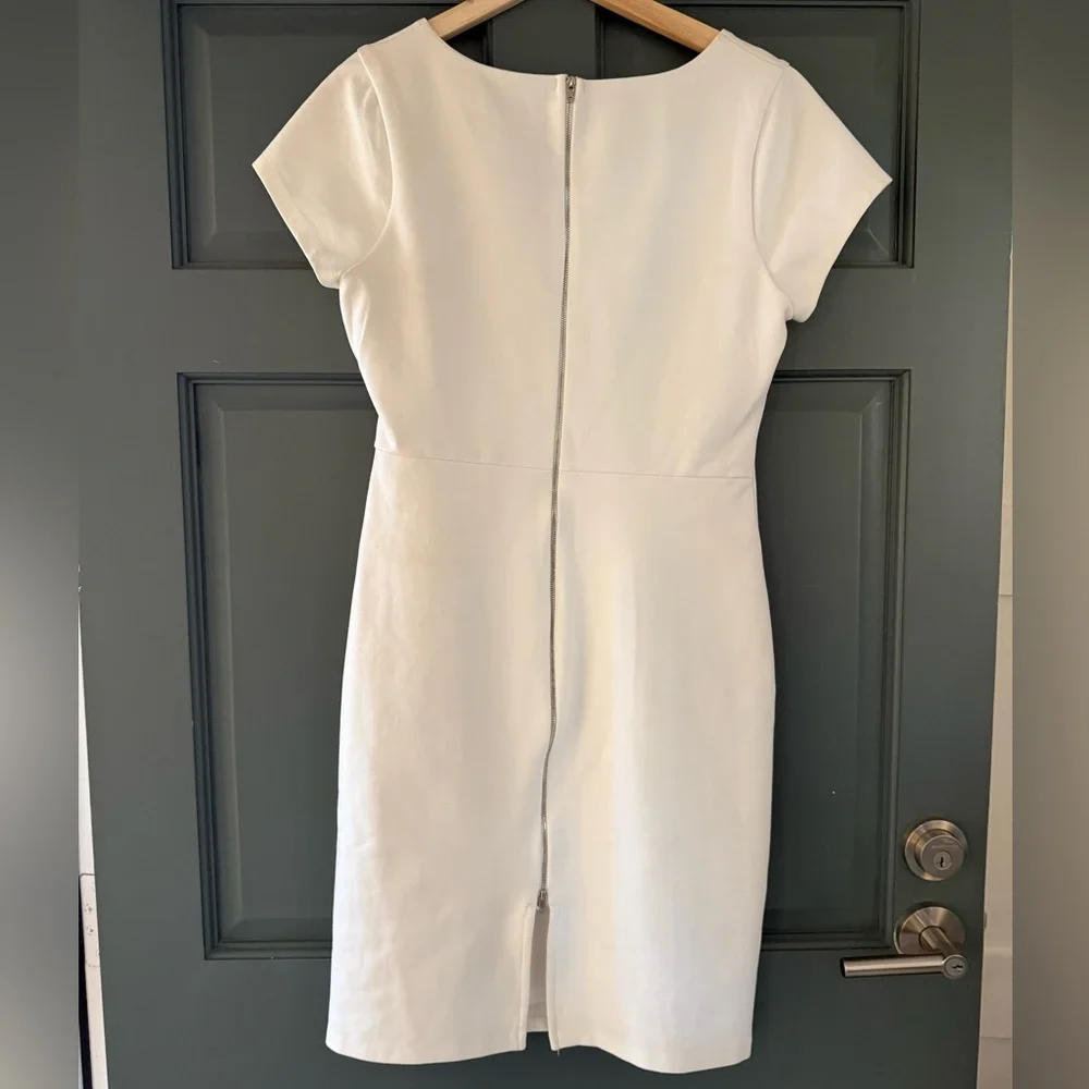 Lulu's Off-White V-Neck Sheath Midi Dress - Picture 4 of 8